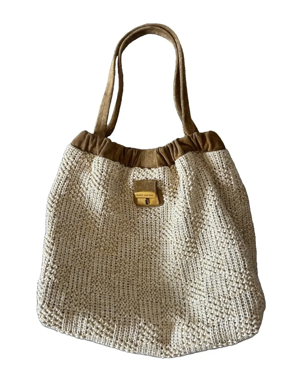 Marc Jacobs Summer Woven Cristina Tote Natural Raffia Suede Shoulder Bag